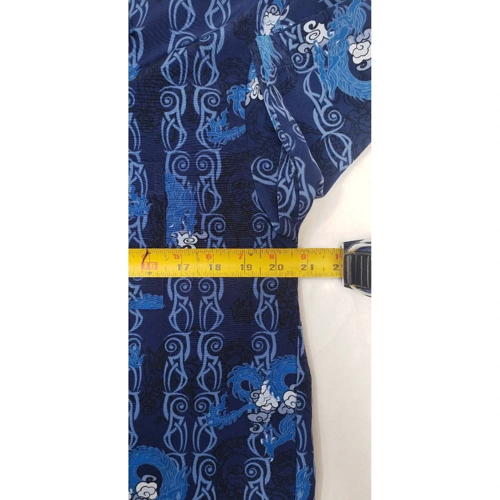 Extreme Gear Vintage Hawaiian Shirt Mens XL Blue Dragons Waves‎ Tribal Y2K Short